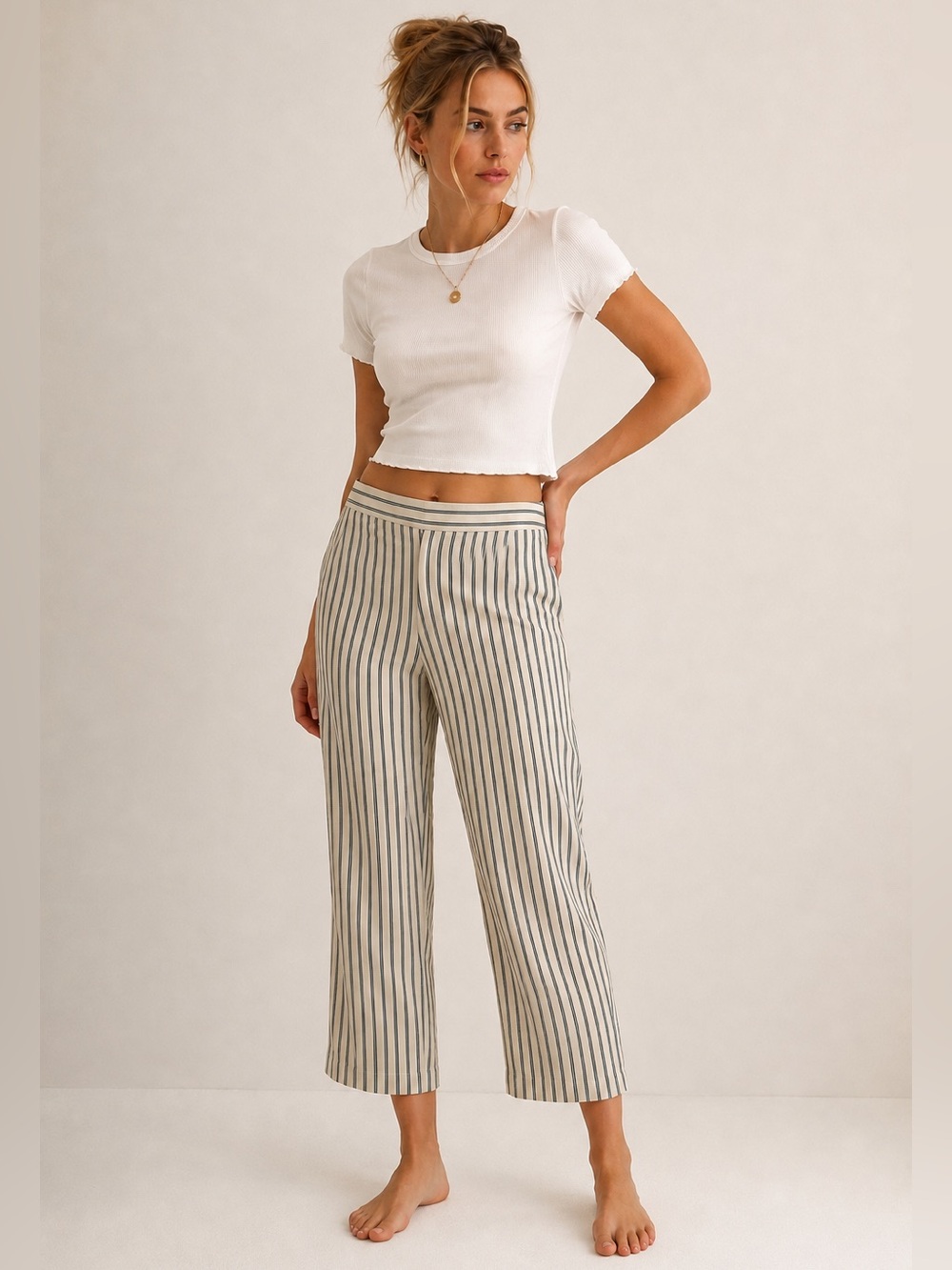 Jessica vintage Vertical-Striped Cropped straigth Leg Pants sz 8 petite